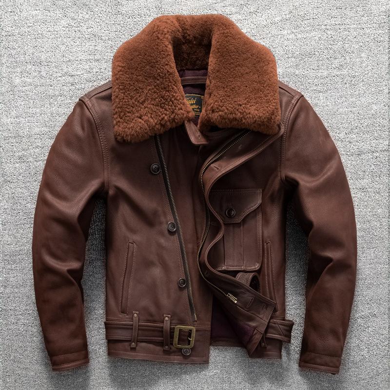 Layer Cowhide Leather Genuine Leather Leather Jacket Flight Suit Men Motorcycle Suit Leather Jacket Large Size Autumn and Winter Jacket