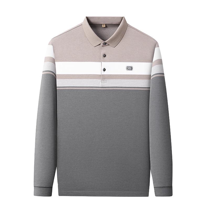 Men's Premium Striped Long-Sleeve Polo Shirt - Pure Cotton, High-End Business Wear