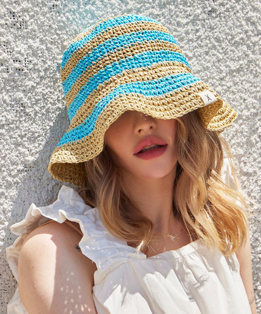 Bajal Striped Paper Bucket Hat Blue