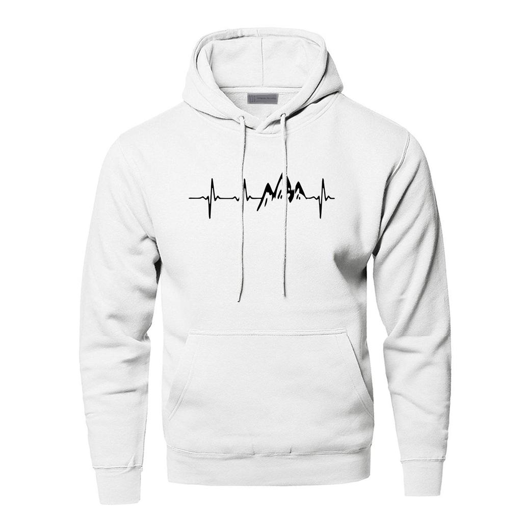 Man Mountain Heartbeat Hoodies Sweatshirt Long Sleeve Hooded Sweatshirt
