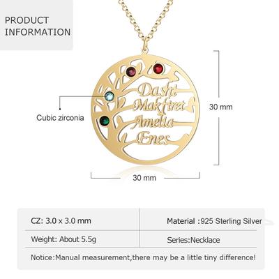 Personalized Name Necklaces Sterling Sliver Tree Pendant Customized 4 Names Birthstones Delicated Anniversary Women Present GiftTrendy Necklaces