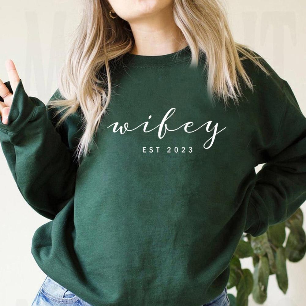 Wifey EST 2023 Sweatshirts Wedding Sweater  Bridal Shirts Funny Wife Tee Gift for Her Women Trendy Aesthetic Hoodies Tops