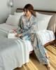 Fashion French Print Long Sleeve Tie Shirt High Waist Wide Leg Pants Women's Suit