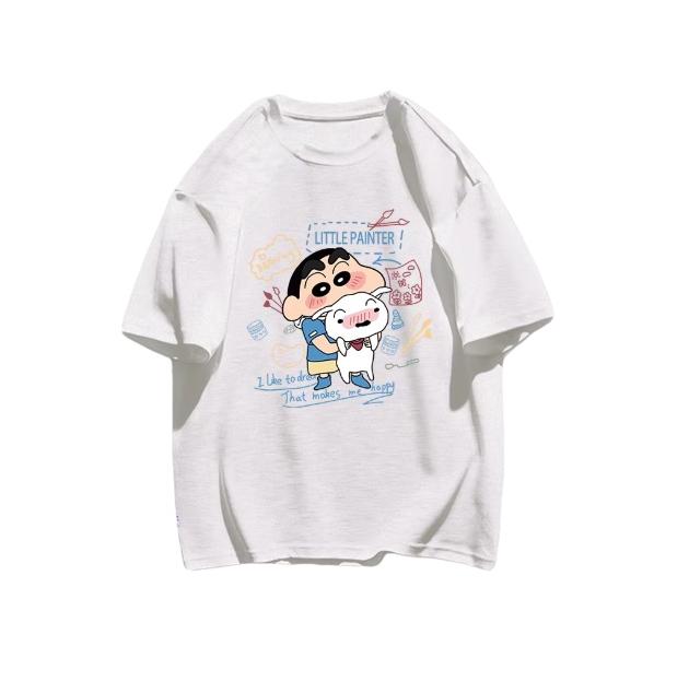Summer Comic Style Crayon Shin Chan Print Pure Cotton Loose Casual T Shirt Y2K Unisexs Tops