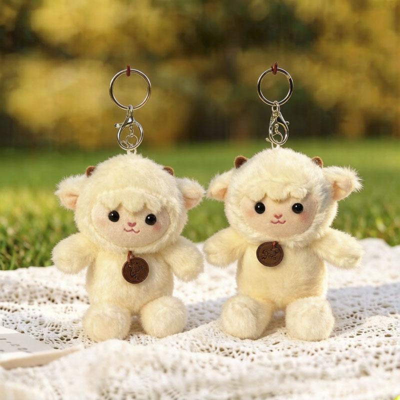 Cute Tulip Lamb Plush Keychain Fluffy Soft Stuffed Pendant Detachable Wrist Lanyard for Girls Birthday Gift