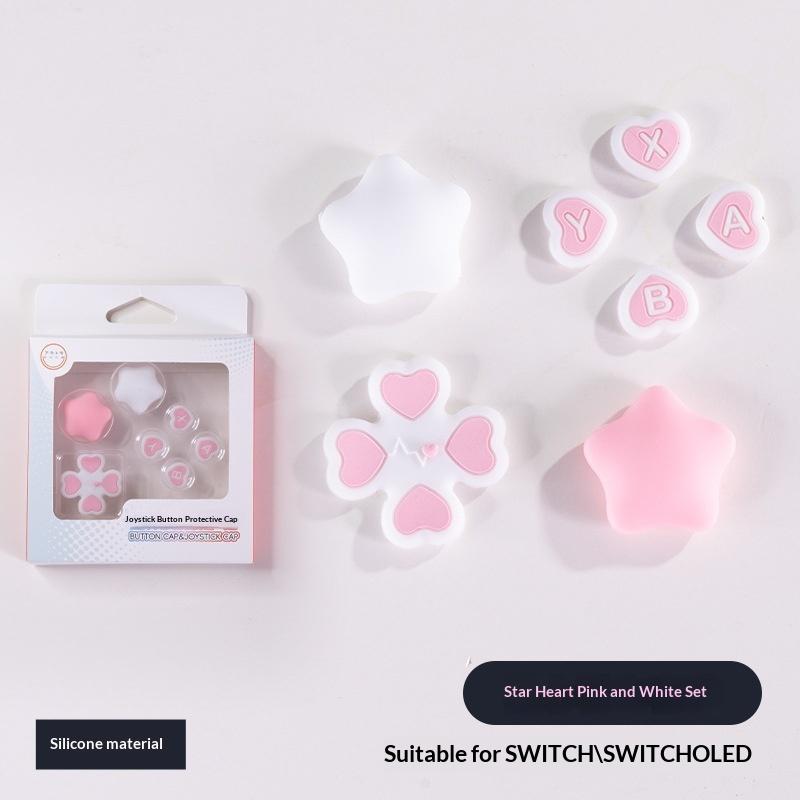 1 Set Anti-Slip Thumb Stick Caps + D-Pad Cover For Ns2 Accessories Cute Heart Shape Silicone Button Covers For Switch 2 Joycons