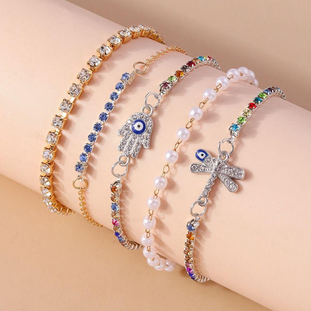 Vintage Demon's Eye Bracelet Silver Resin Bead Handchain Crystal Bracelet Set  Decoration
