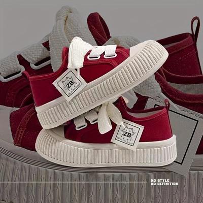 Women's Solid Color Sneakers,Casual Lace Up Outdoor Shoes,Comfortable Low Top Canvas Shoes