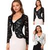 Lace Bolero for Women Tie Front Ruffle Hem Cardigan Long Sleeve Cover Up Jacket Formal Office Sheer Crop Shrug