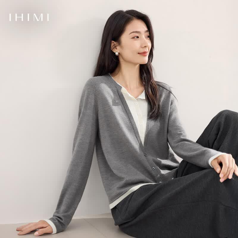 IHIMI Women s Faux Two-Piece Knit Sweater L