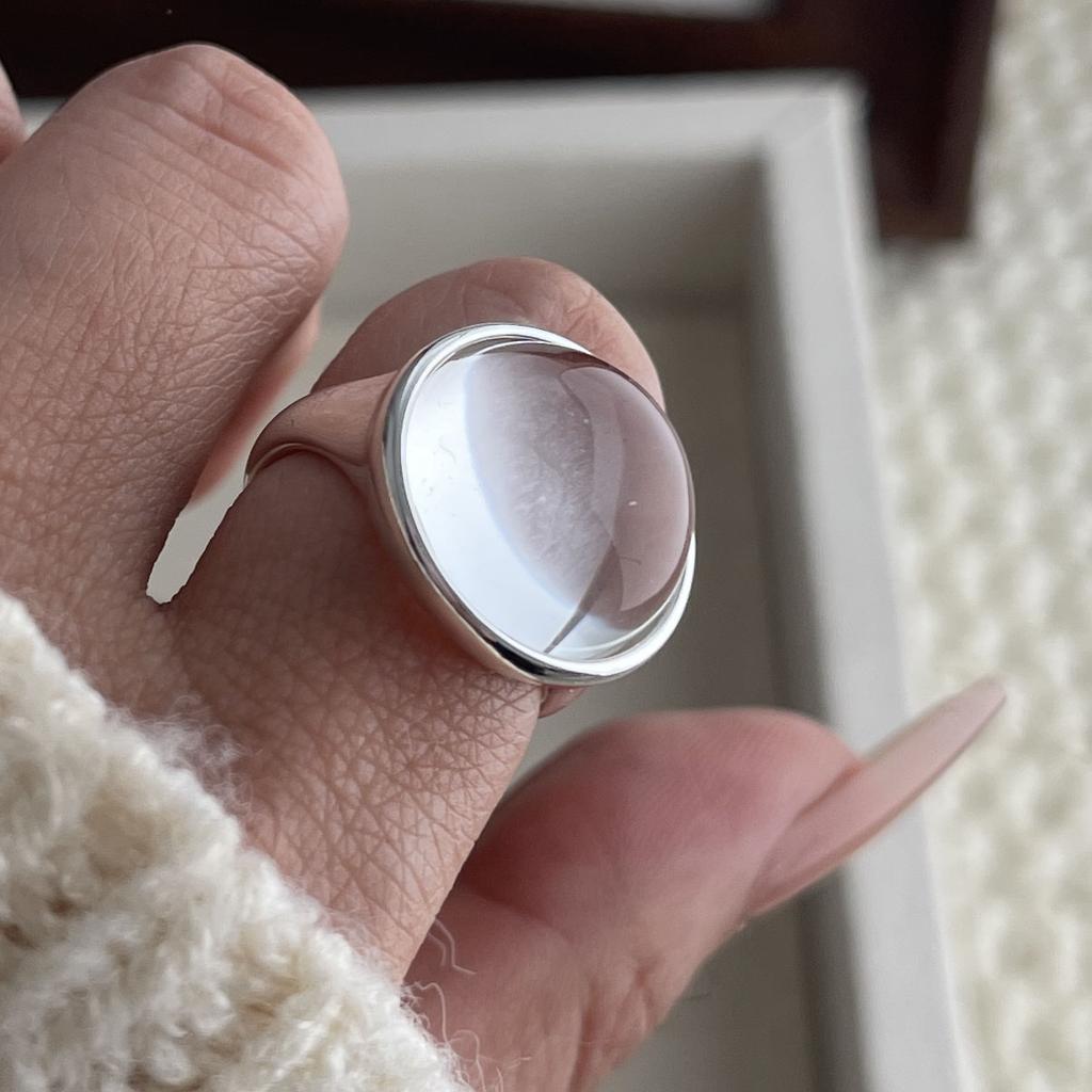 Xiaomi BF CLUB 925 Sterling Rings for Women Simple Geometric Handmade Irregular Retro Big Stone Round Ring Allergy For Birthday Gift