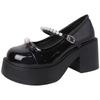 High-heeled Mary Jane shoes women's summer new retro round head bow single shoes pearl thick heel jk small leather shoes