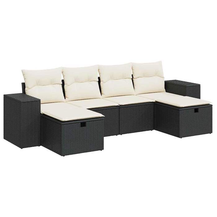 VidaXL Salon de jardin 6 pcs avec coussins noir résine tressée 3325722