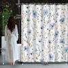 1Pc Blue Elegant Floral Botanical Small Flowers Textured Shower Curtain, Decorative Printed Shower Curtain With Hooks