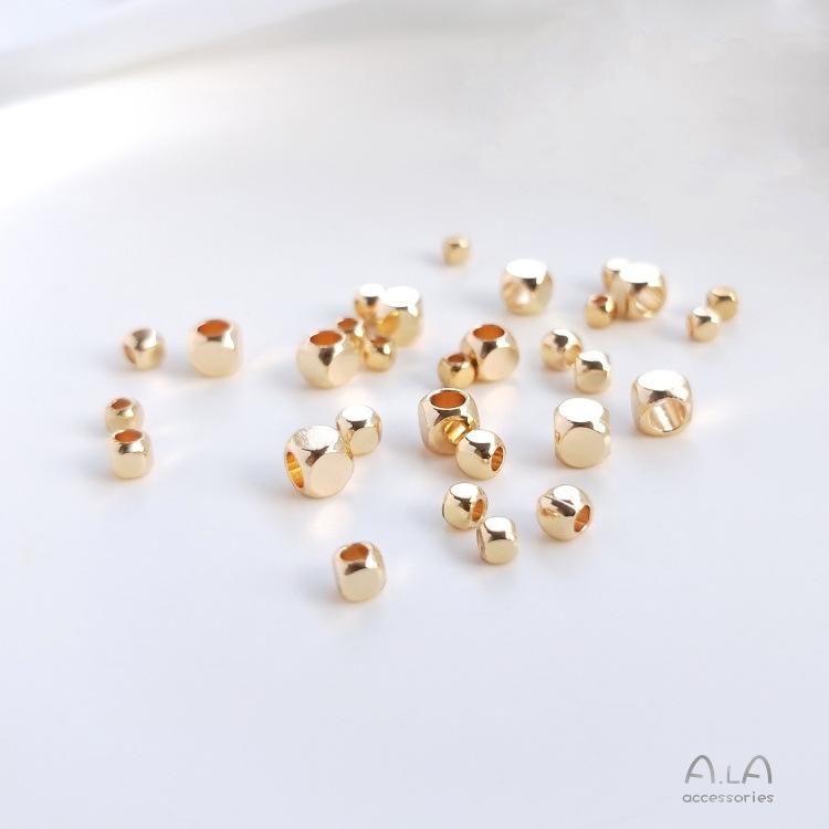 14K Gold Filled Faceted Square Bead Spacers for DIY Jewelry Bracelet and Earring Making