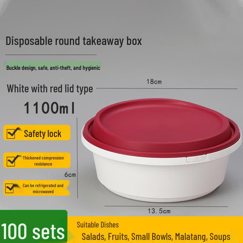 Homeglen Disposable Round Takeout Containers with Anti-theft Buckle