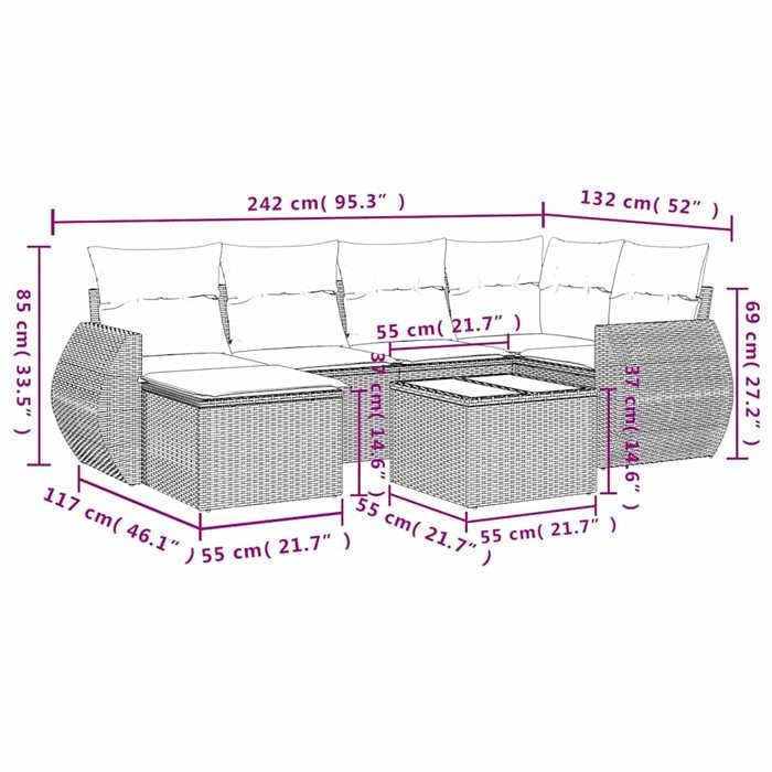 VidaXL Salon de Jardin avec Coussins 7 pcs, Canapés avec Dossier, Ensemble de Meubles, Mobilier de Terrasse Patio, Gris 3221671