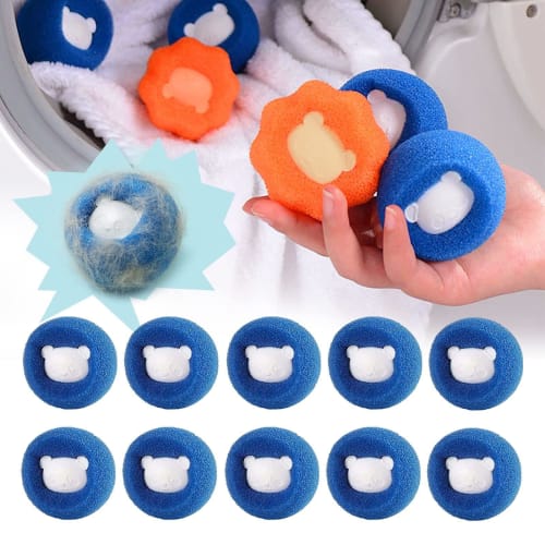 10-Piece Set of Laundry Sponge Balls for Hair Removal, Decontamination, and Tangle Removal. Reusable for Washing Machines, Pulsator, and Drum Washers.