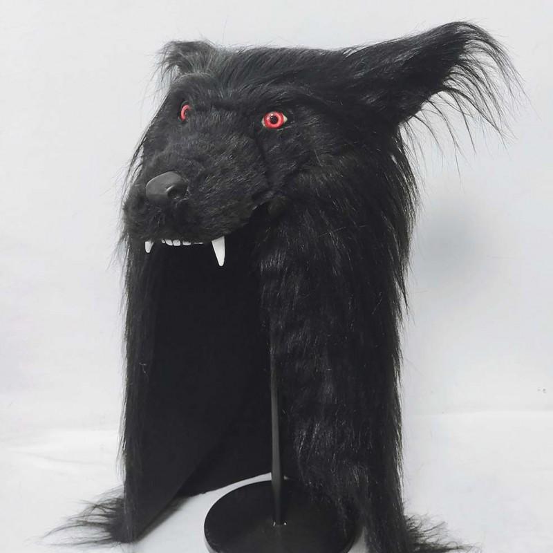 Black Wolf Head Mask Latex Plush Full Cover Halloween Cosplay Party Costume