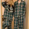 Korean-Inspired Autumn/Winter Plaid Pajama Set with Lace Trim for Couples