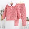 Coral Velvet Three-layer Quilted Jacket Pajamas Women's Autumn and Winter Thickened with Velvet Warm Winter Flannel Home Wear