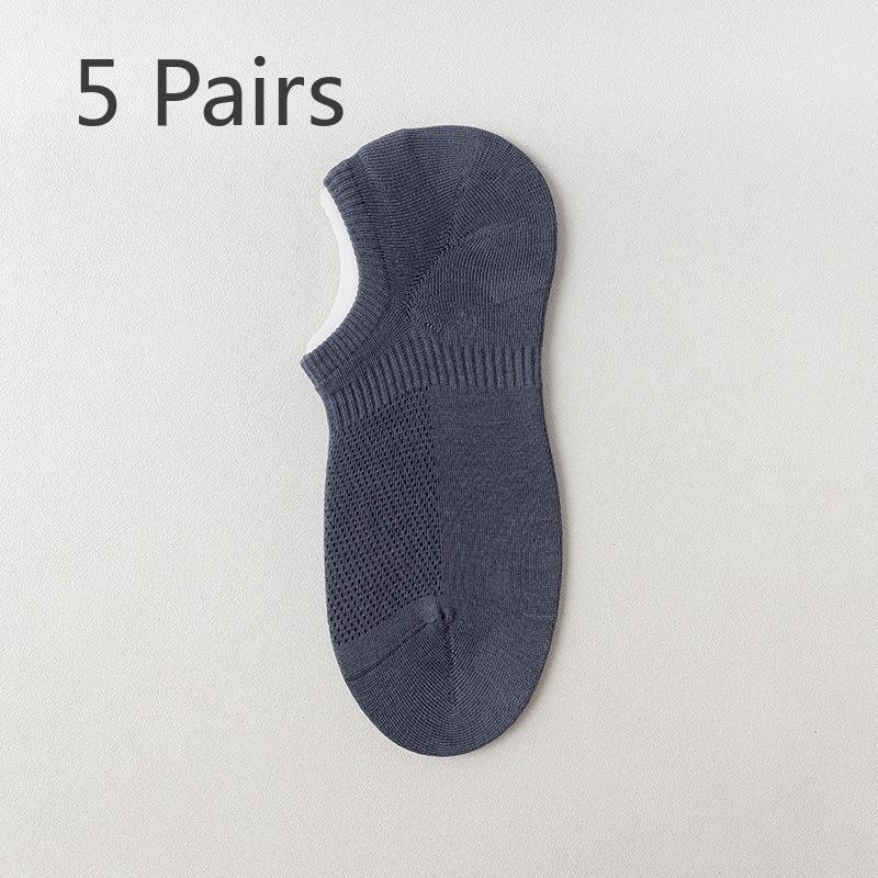 5 Pairs of Men's Summer Thin Mesh Breathable Silicone Non Slip Invisible Socks