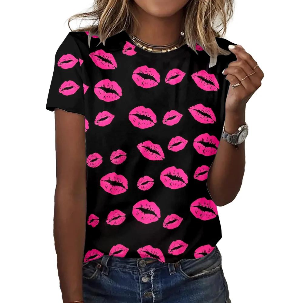 Women's Fashion T-shirts Love Printing Beautiful Girls Tee O-neck Short Sleeve Ladies Clothes Leisure Street Female T-shirt Tops