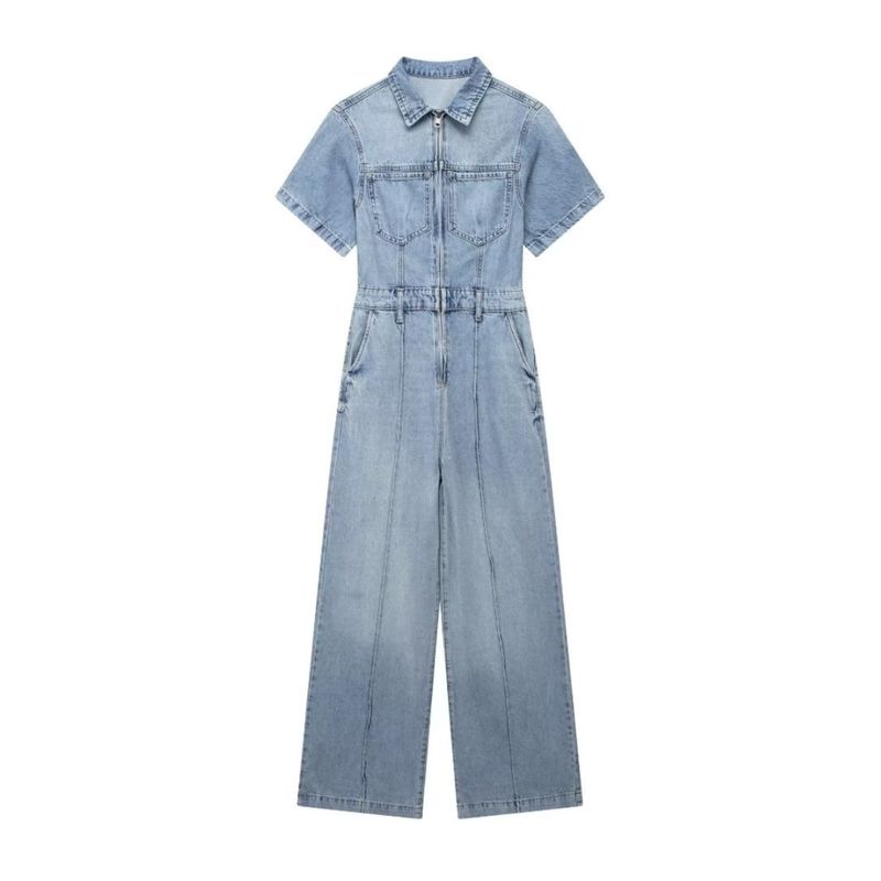 Kaslead Fashion Wind Long Denim Jumpsuit
