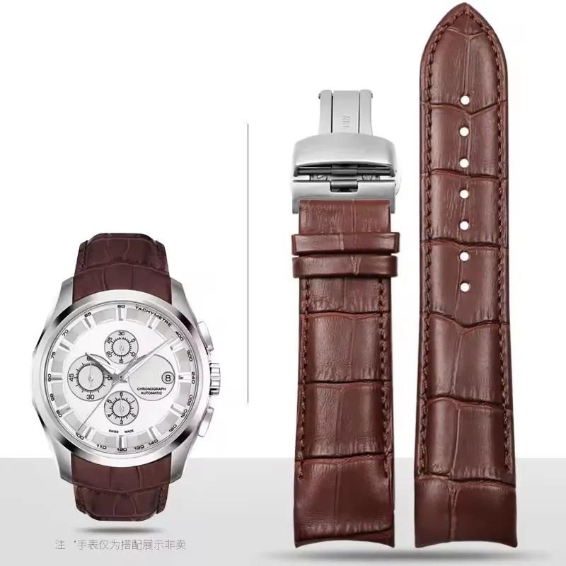 Curved End Genuine Leather Watchband 22mm 23mm 24mm for Tissot Couturier T035 Watch Band Steel Buckle Strap Wrist Bracelet