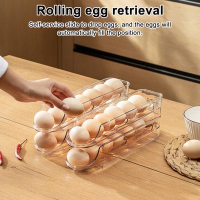 Rack de Armazenamento de Ovos com Rolagem Automática Grande Capacidade Design Transparente Organizador de Ovos para Geladeira Dispensador de Armazenamento