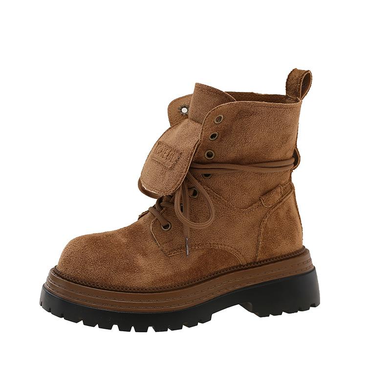 Retro Matte Leather Martin Boots Women's 2025 New Autumn and Winter Versatile British Style Straps Heightening Tooling Boots Short Boots Women