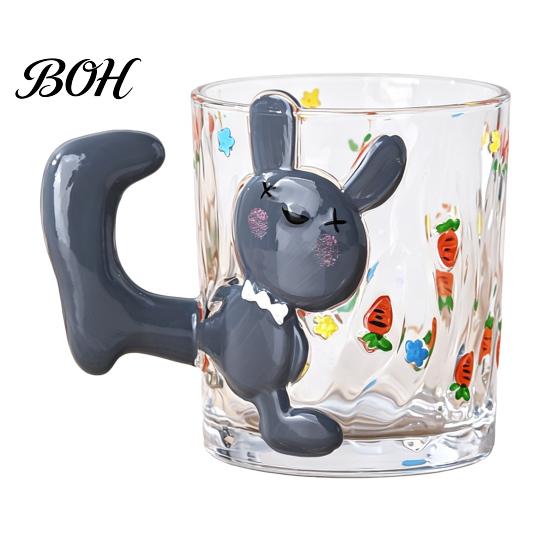 Milk Drinking Glass Cute Cat Mug, Clear Coffee Cup with Handle, Funny Hot Water Safe Glassware for Tea, Milk, Coffee, Gifts Women, Lovers Animal