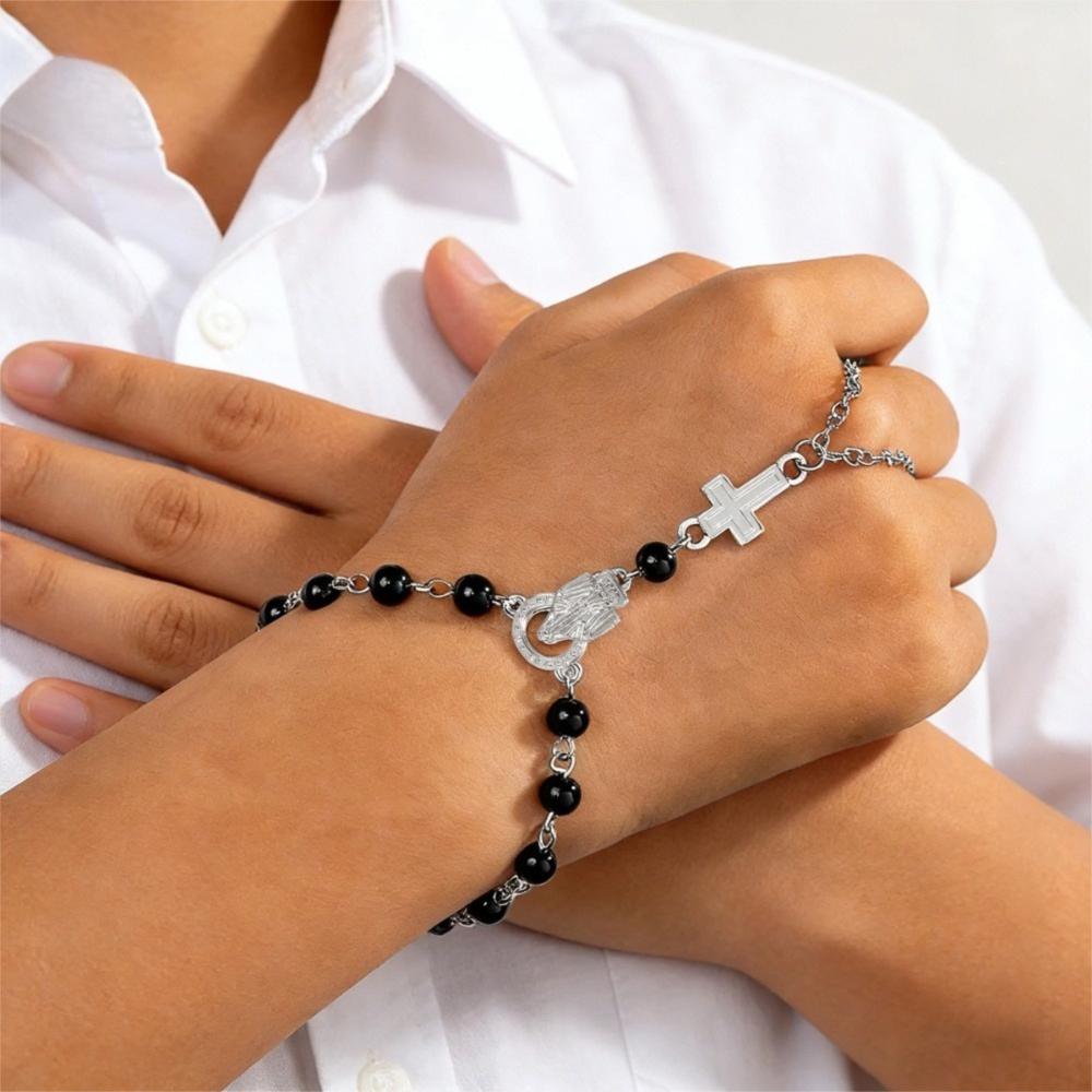 Cross Pendant Christian Jewelry Imitation Pearl Beaded Catholic Prayer Accessory Spiritual Wear