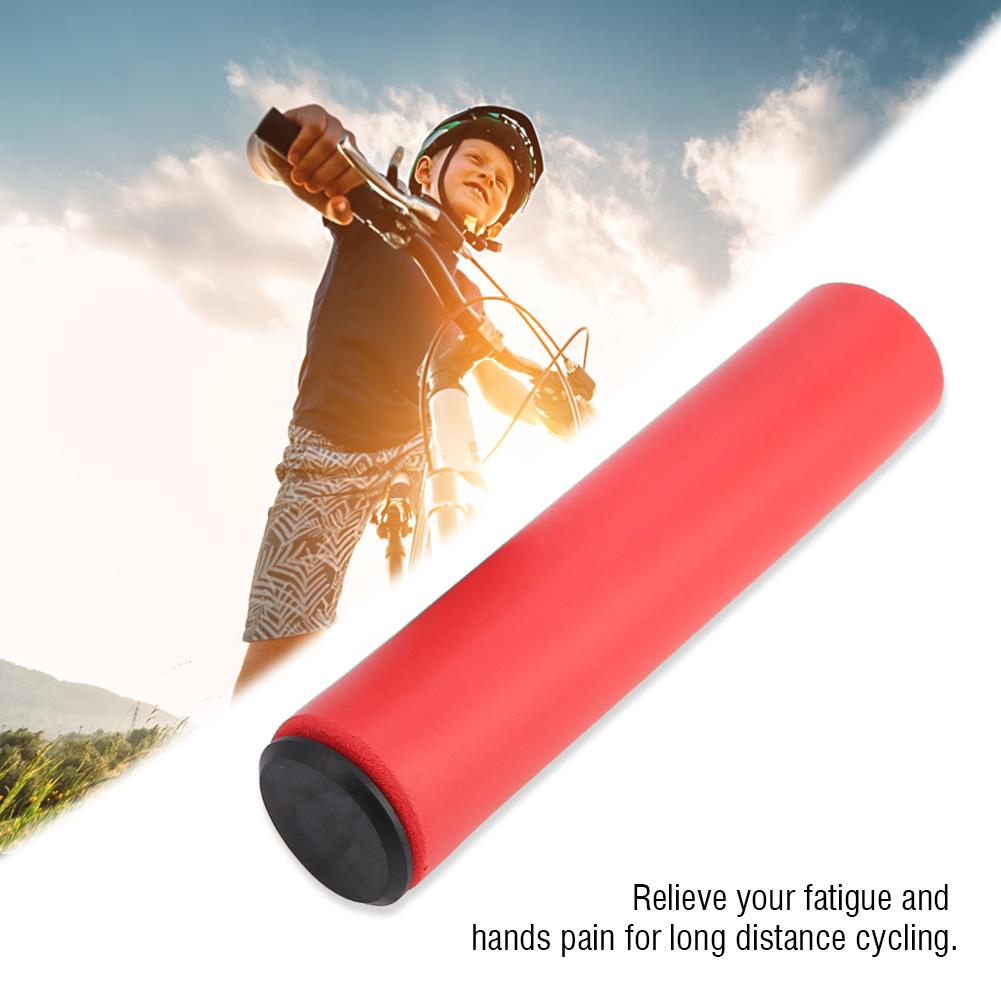 1 Pair Handlebar Grips Anti Skid Shock Proof Silicone Bike Grip With End Plugs Red