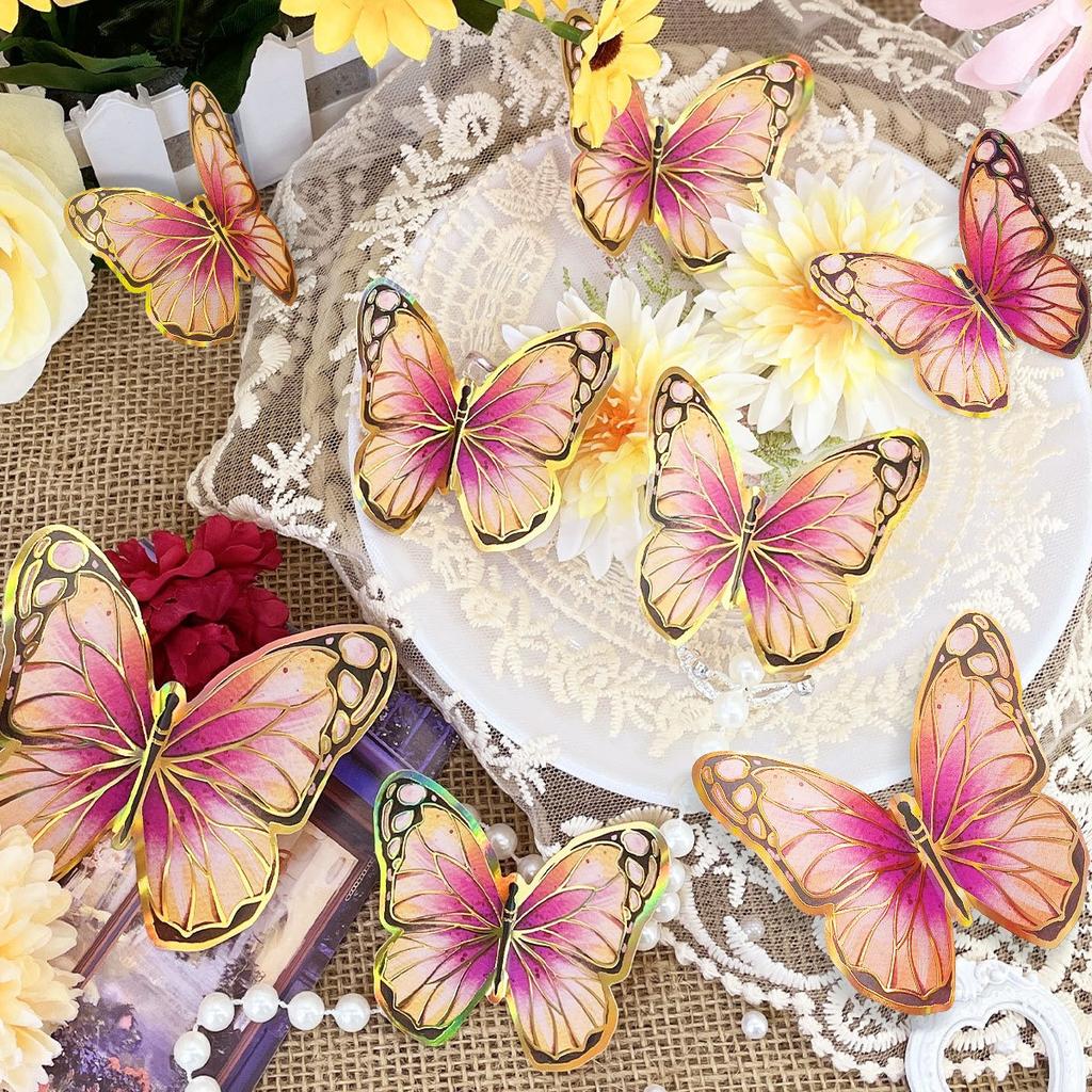 12 PCS 3D Butterfly Wall Decor Laser Butterfly Decorations for Birthday Party Cake Decorations Butterfly Wall Decor Stickers for Baby Shower Decals