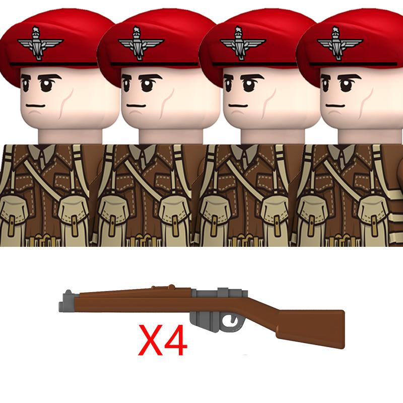 MOC WW2 Britain Military Soldeirs Constructing Blocks Air Force Army Infantry Helmets Weapons Gun Accessories Bricks Playthings Boys Present