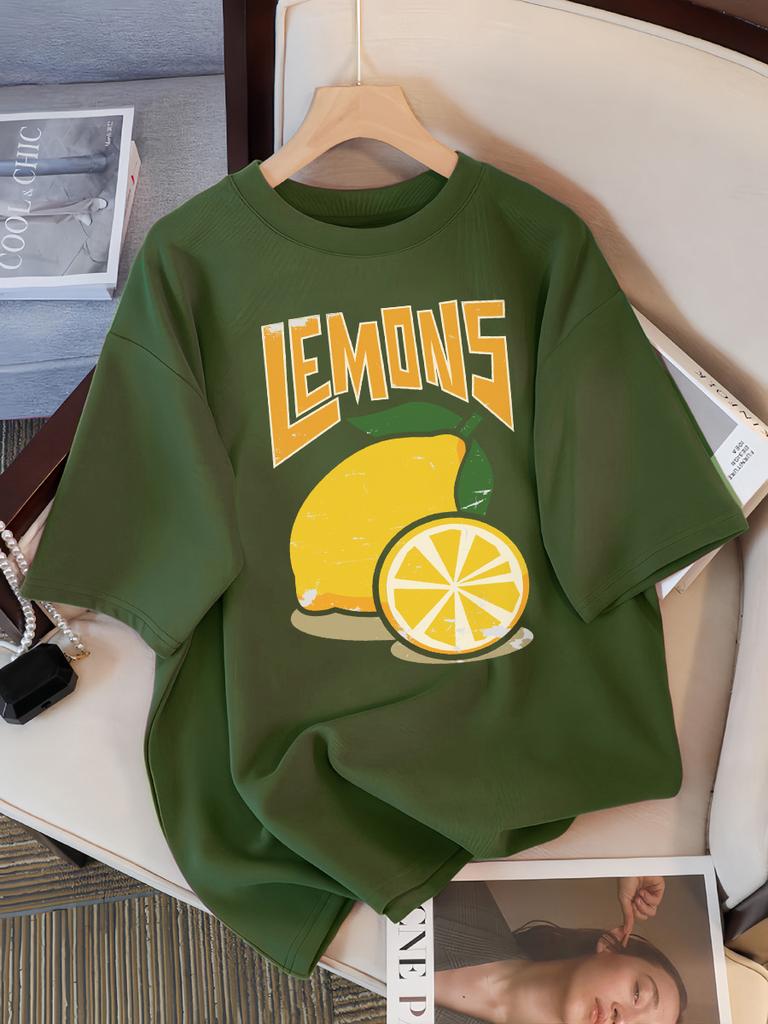 Fresh Lemon Fruit Prints Women Tee Shirt Casual Oversized T-Shirts Breathable Cotton Short Sleeve Comfortable O-Neck Tops
