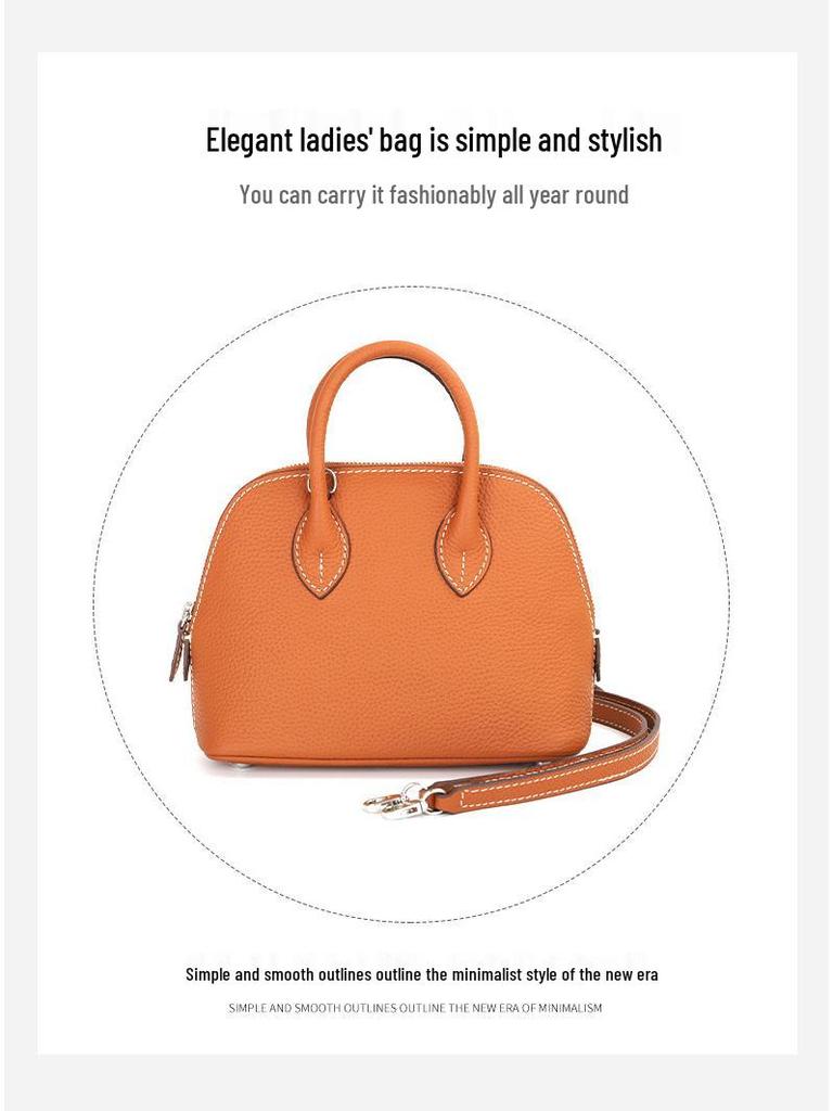 Mini Cowhide Crossbody Bowling Bag with Zipper - Classic Shell Design