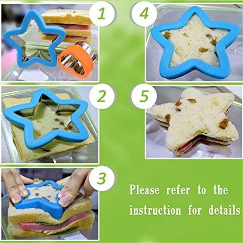 9-Piece Dinosaur Butterfly Cookie Cutters, Stainless Steel Heart Star Sandwich Biscuit Molds, Multicolor Fun Bread Stamp Set for Kids
