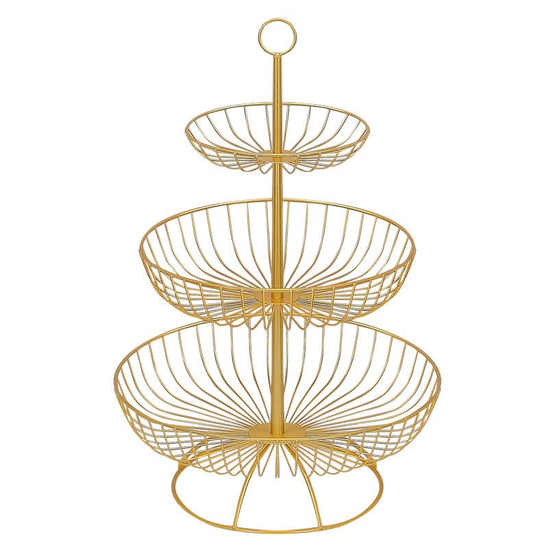 Household 3 Layer Fruit Plate Countertop Metal Fruit Basket Black Retro Style Tray Rack Storage Basket Candy Buffet Stand