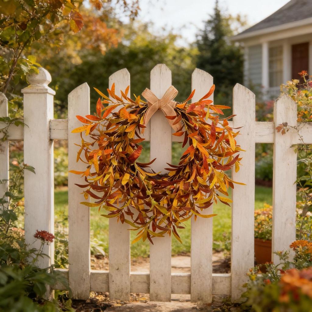 Autmn Floral Wreath With Simulated Leaves, And ; Spring And Summer Door Hangings For Home Decor.