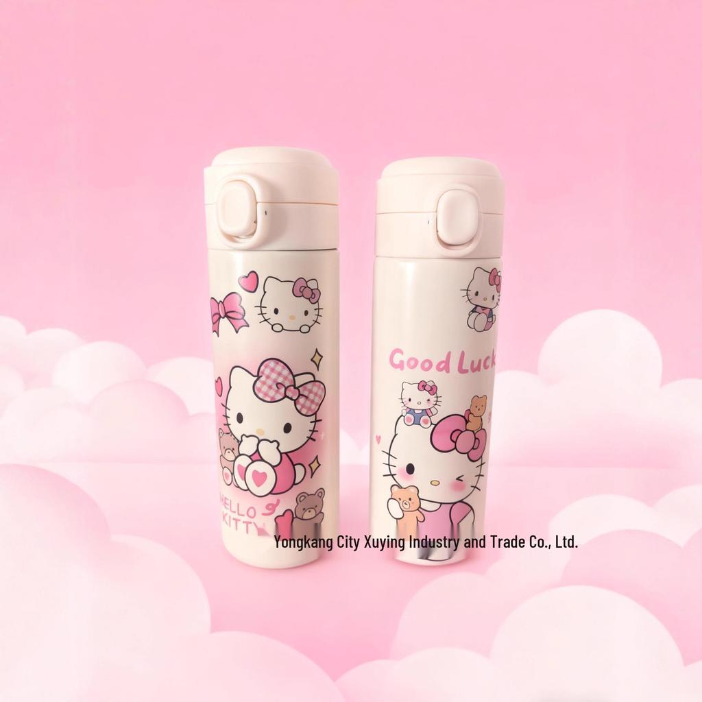 Popular 3D Printed Cartoon KT Cat Stainless Steel Thermos Flip-Top Cup for Women and Kids