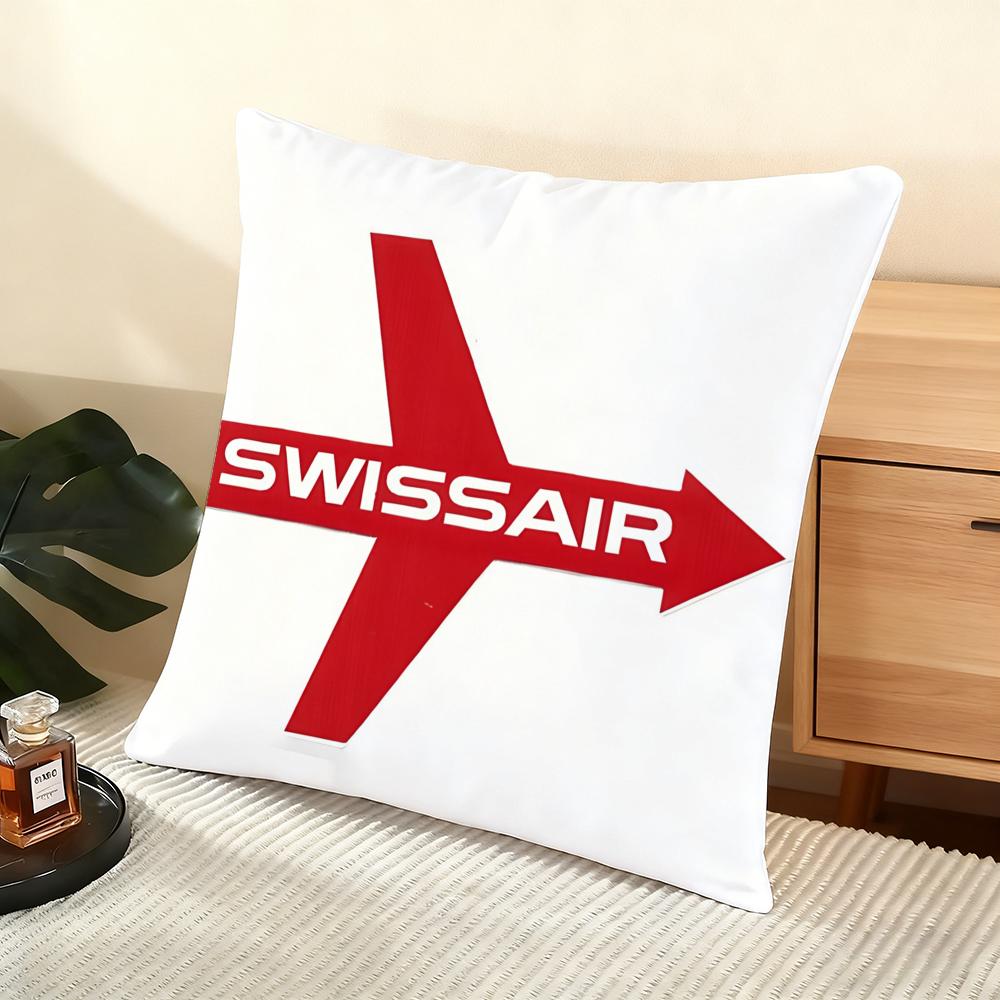 S-Swissair Cushion Cover Soft Short Plush Pillow Cover Smooth Cozy Texture Aesthetic Cushion Case Home Decor
