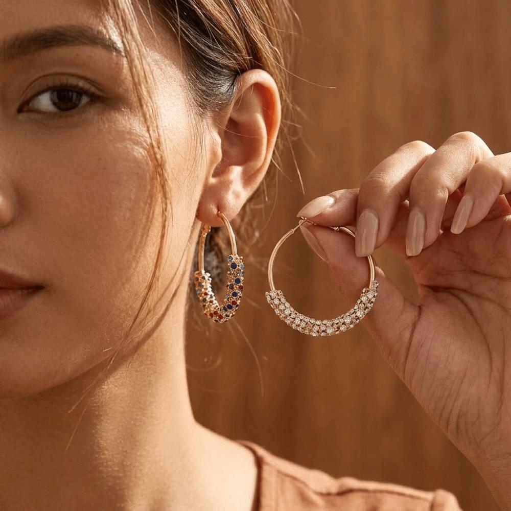 Crystal Zircon Earrings Colorful Jewelry Studded Earrings Personalized Large Hoop Earrings  Women