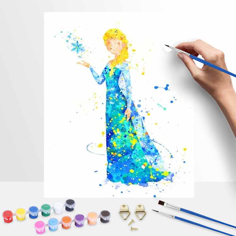 Disney Watercolor Elsa Paint by Numbers Painting Kit Handmade Diy Home Decor Gifts Wall Art Canvas Picture Craft Hobby for Adults 130