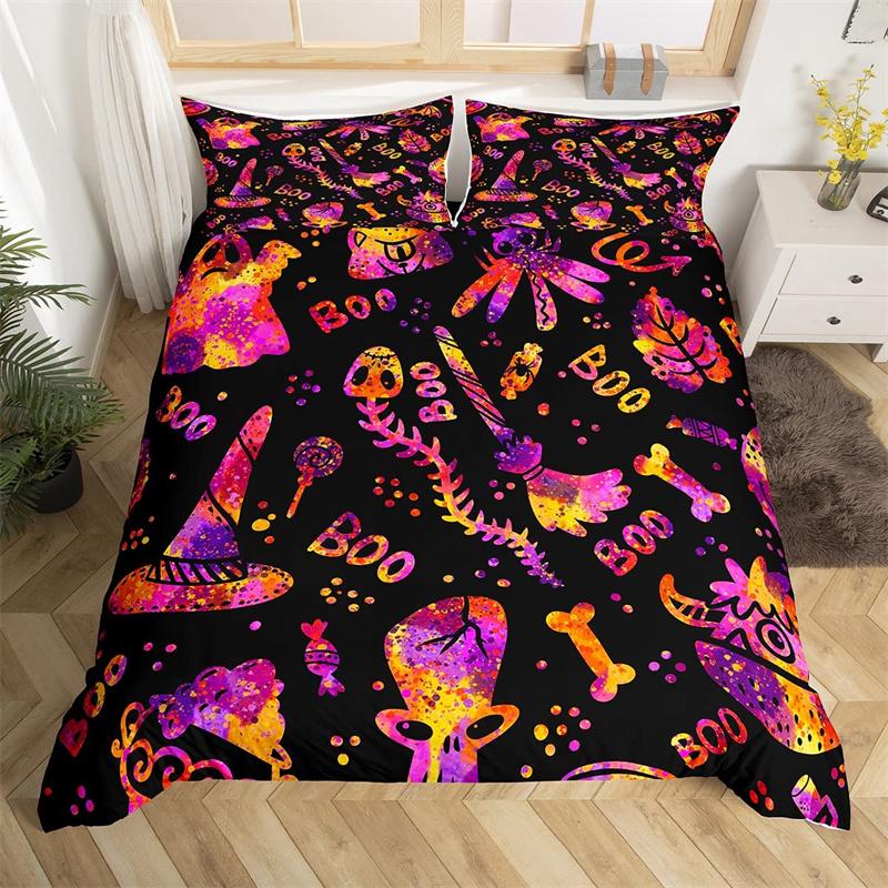 Halloween Duvet Cover Queen Boys Trick or Treat Bedding Set For Kids Teen Room Decor Microfiber Soft Sugar Skull Comforter Cover