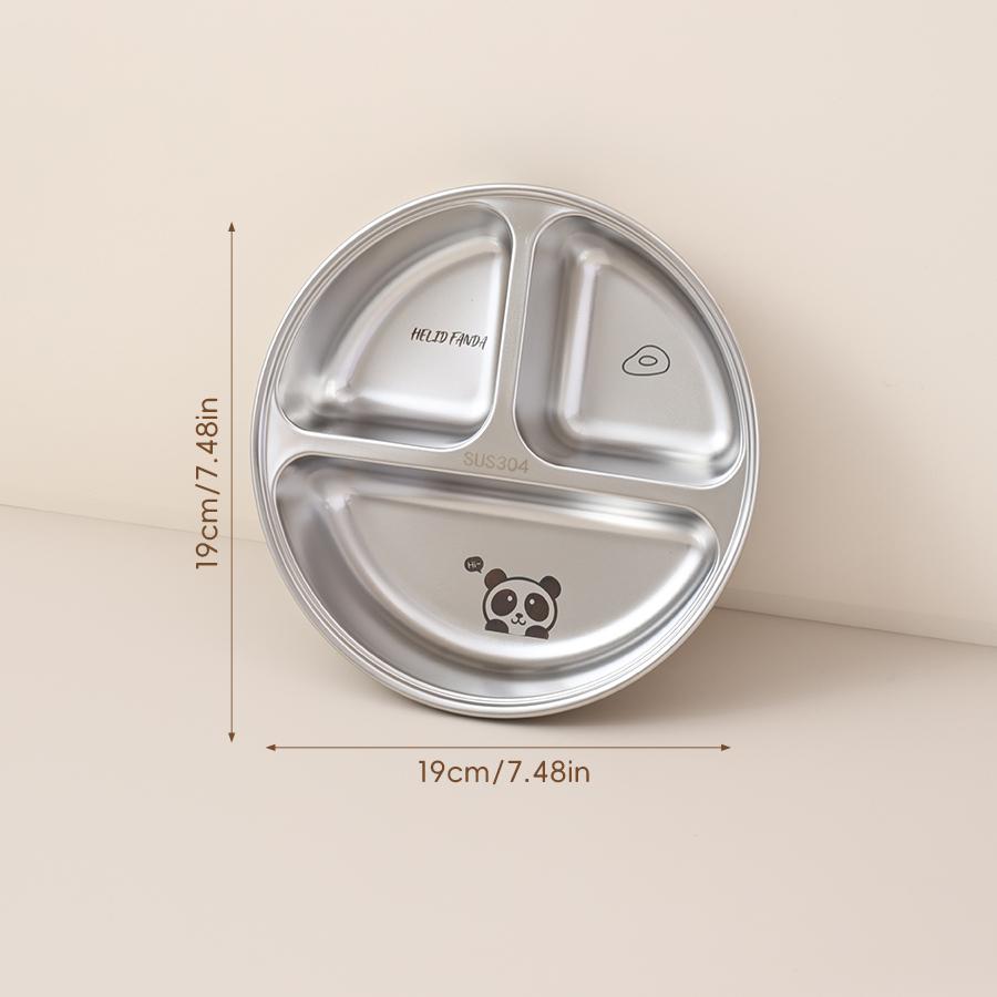 3 Compartment Cute Round Children Food Plate 304 Stainless Steel Divided Dinner Plate Fruit Salad Plates Dishes Dishwasher Safe