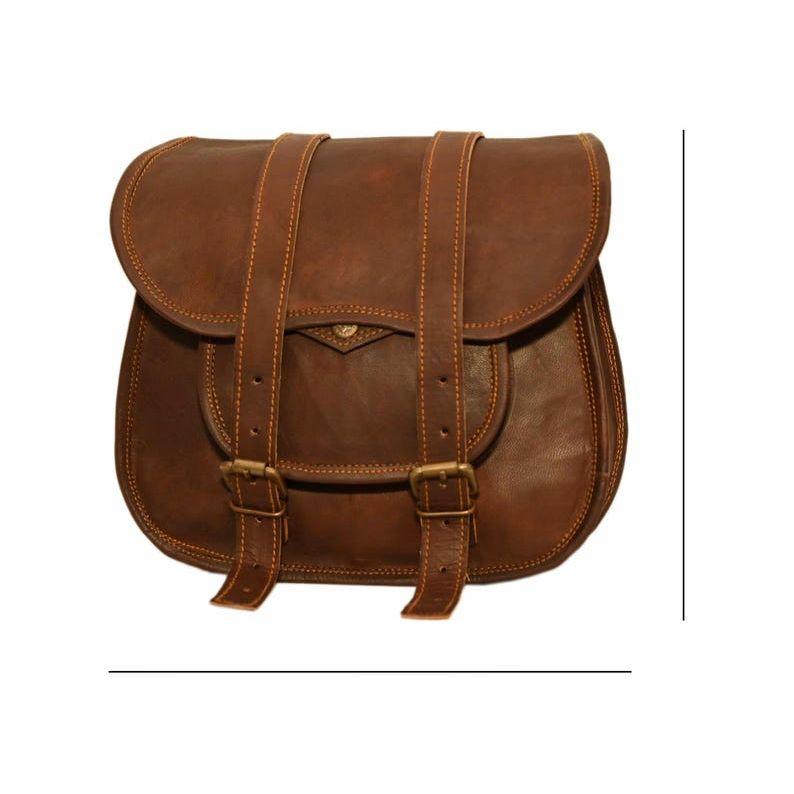 Handmade Goat Leather Motorcycle Saddlebags Vintage Biker Panniers - 2pc Set