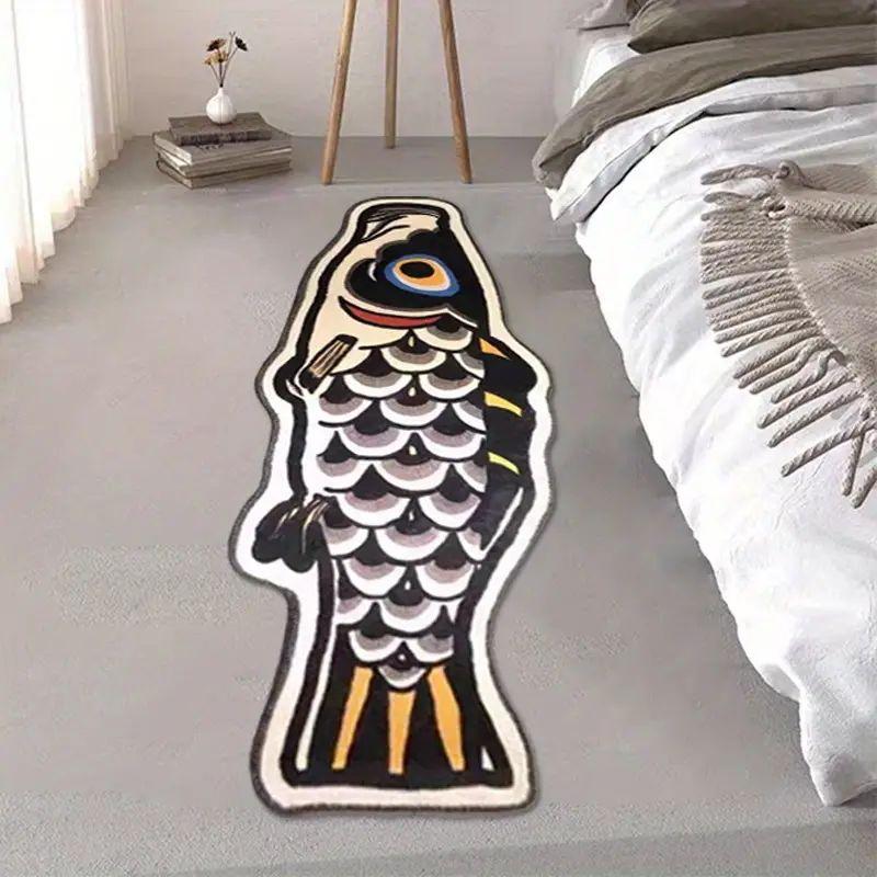 VIKAMA Creative Koi Carpets - Curved Dormitory Bedside Rug for Bedroom - Soft and Slip-resistant Floor Mat for Home Decoration