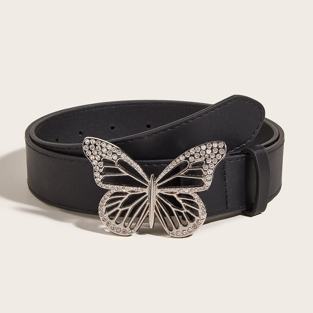 Korean-Style Exquisite Metal Butterfly Rhinestone Snap-Button Belt  Fashionable Trendy Versatile Minimalist Retro Belts